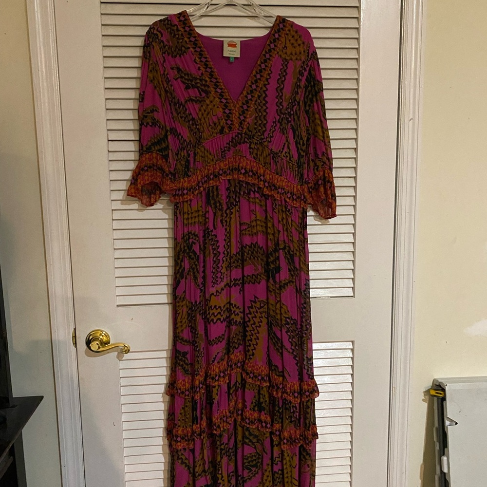 FARM Rio Vibrant Pink and Orange Maxi Dress